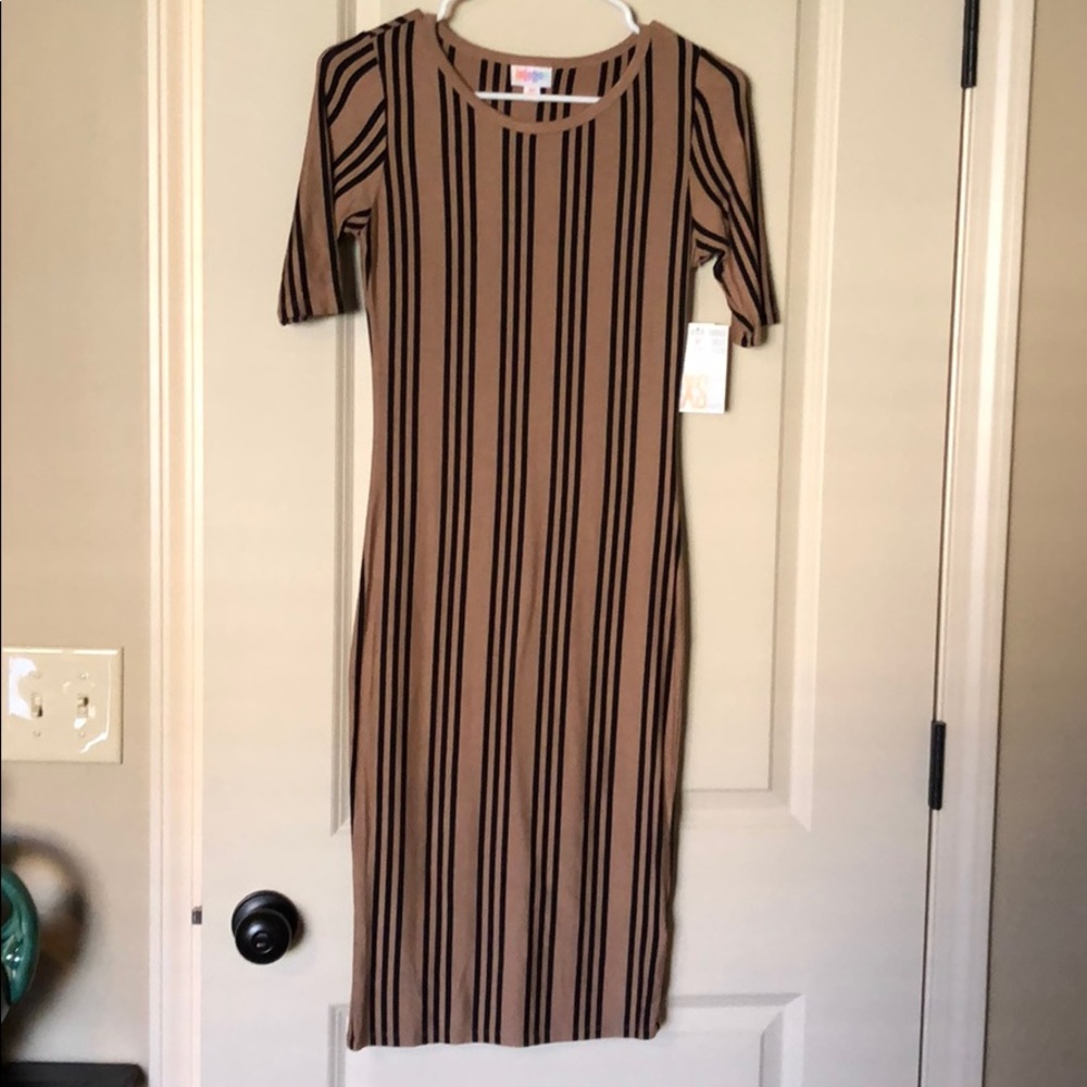 NWT Lularoe Julia Dress Tan with Black Strips